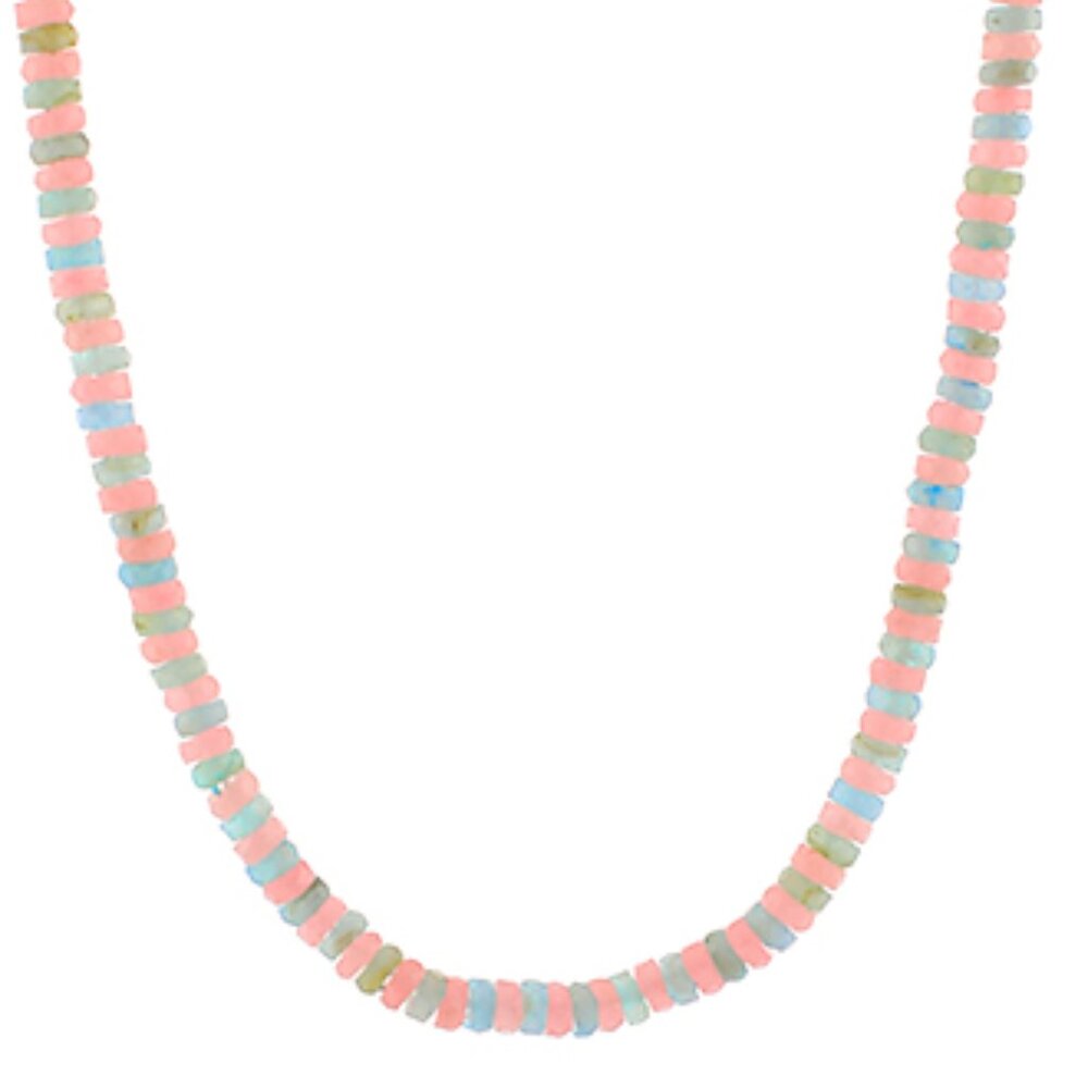 Mixed Bead Necklace - Pink and Green 14 +2" L
